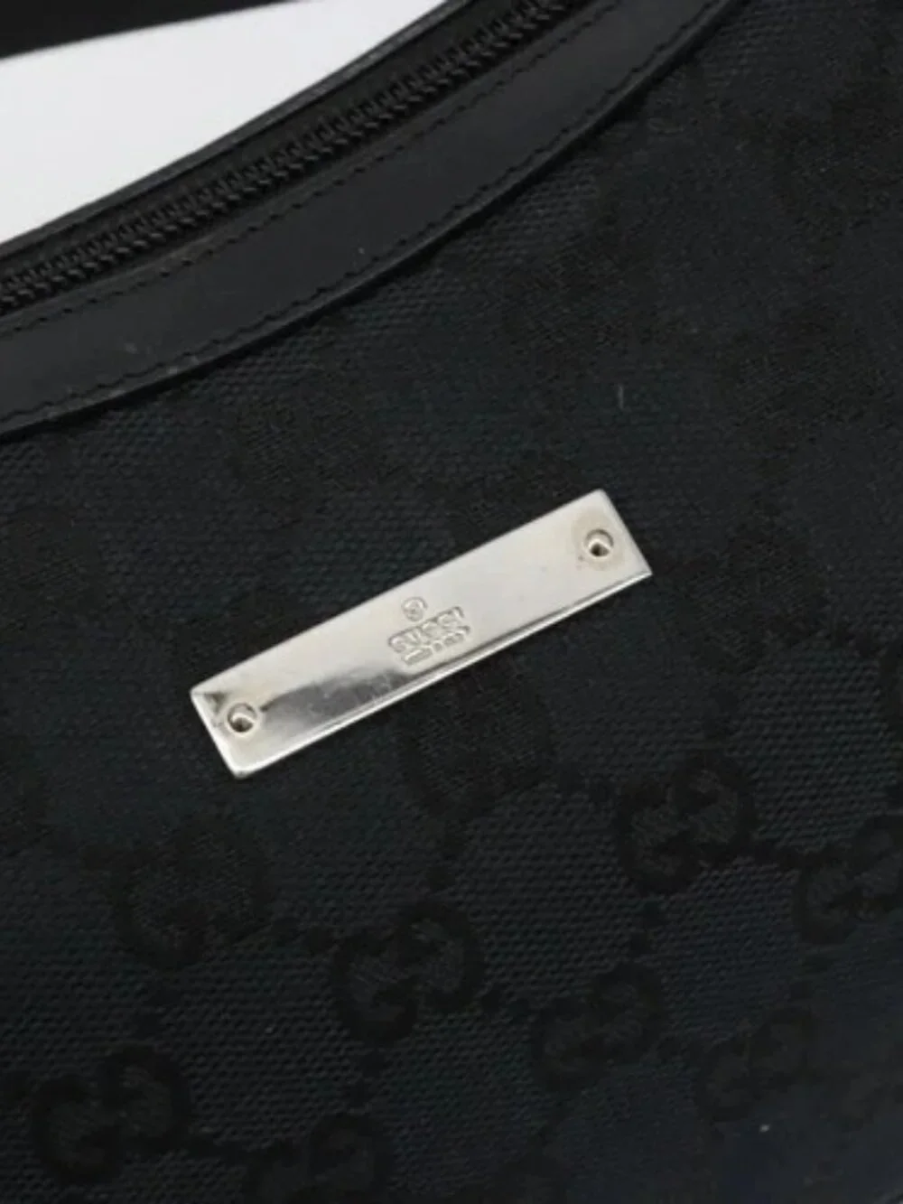 GUCCI GG Canvas Shoulder Bag Black Silver 019 0433 3444 Auth ka4995
